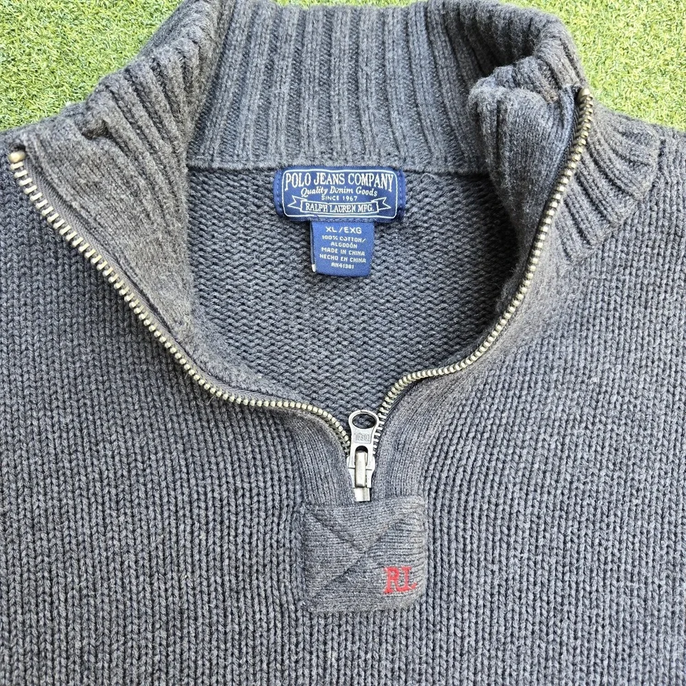 Ralph Lauren Polo jeans company Sweater Men's XL gray 1/4 Zip Long Sleeve
